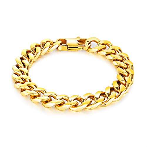 Asma Jewel House 316L stainless steel gold color curb chain bracelet for Men/Boys