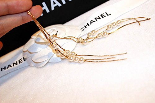 Asma gold colour long tassel pearl earrings for women