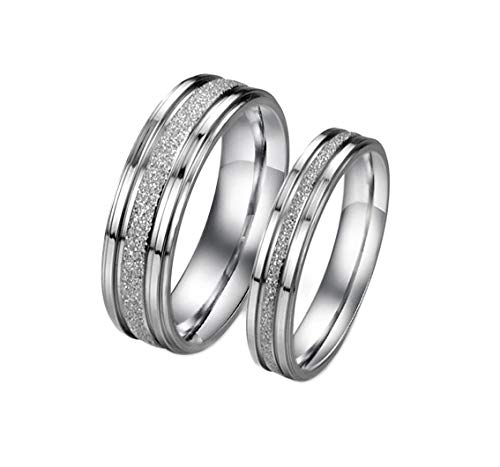 Asma Silver Brushed/Matte Grooved 316 l Stainless Steel Wedding/Engagement Couple Ring