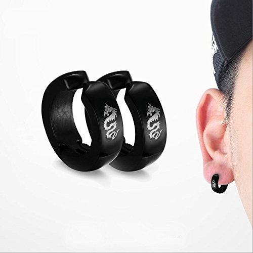 Asma Jewel House Black Color Stainless Steel Dragon Hoop Earrings For Men and Women