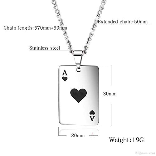 Asma Jewel House Unisex Stainless Steel Ace of Spades Heart Lucky Poker Card A Red and Black Pendant Necklace for Men and Women (Black)