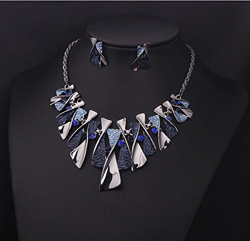 Asma luxury blue colour retro design necklace with earring for women