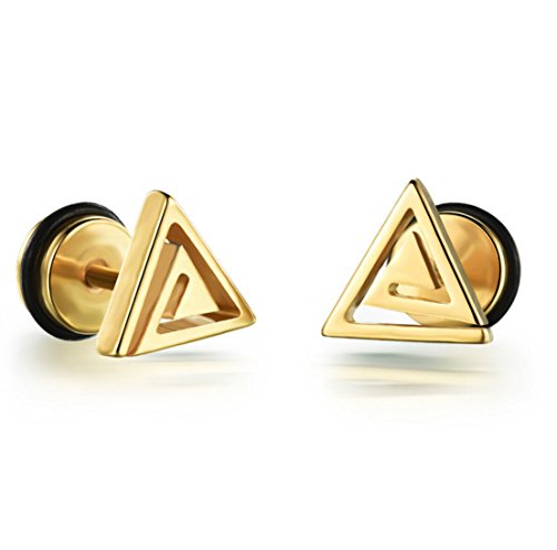 Asma Jewel House Gold Color Triangle Design Screw back Stud Earrings for Men (Pair)