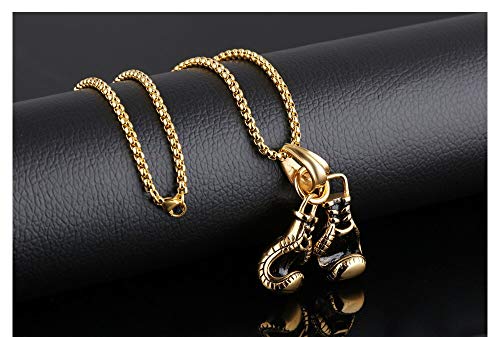 Asma Jewel House Stainless Steel Gold Tone Double Boxing Glove Pendant Necklace Chain for Men