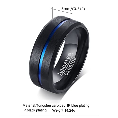 Asma Jewel House black colour 100% pure tungsten steel with blue channels wedding ring for men (Black)