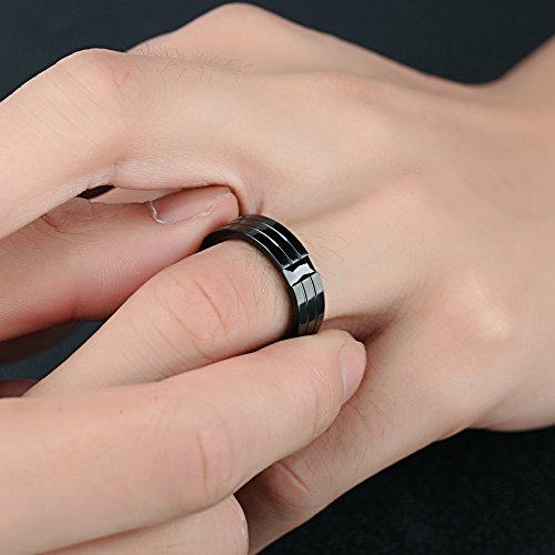 Asma Jewel House Full Black Stainless Steel w/Zirconia & Groove Design 6mm Width Ring for Men/Boys