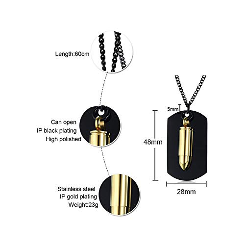 Asma Jewel House Black Dog Tag Openable Bullet Pendant Stainless Steel Tough Man Design Soldier Pendant Necklace for Men/Boys