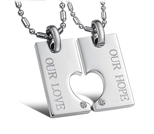 Asma Combine Heart Titanium Stainless Steel Couple Pendant Necklace