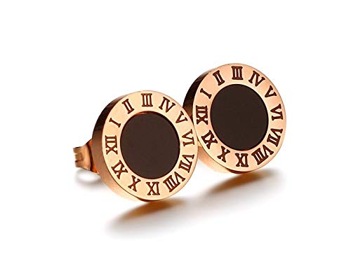 Asma Jewel House Numerals Letters Rose Gold-color Roman Love Stud Earrings for Women/Girls