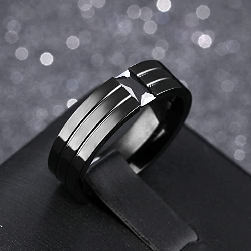 Asma Jewel House Full Black Stainless Steel w/Zirconia & Groove Design 6mm Width Ring for Men/Boys