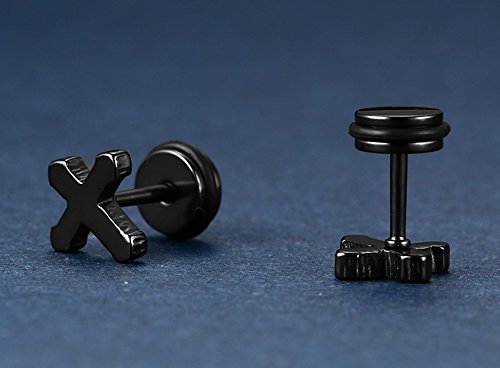 Asma Jewel House Stainless Steel Black Small Cross Stud Earrings with Screw Back for Men/Boys