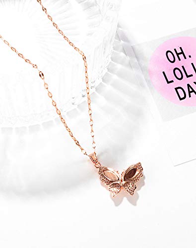 Asma Jewel House Rose Gold Stainless Steel Zircon Butterfly Pendant Necklace for Girls Women