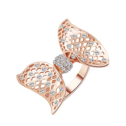 Asma Jewel House Trendy Gold Bowknot Rhinstones Hollow Ring for Women and Girls