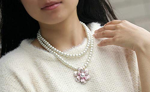 Asma Jewel House Double Layer Big Simulated Pearl Flower Sweater Necklace for Women/Girls