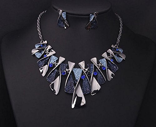 Asma luxury blue colour retro design necklace with earring for women