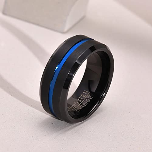 Asma Jewel House black colour 100% pure tungsten steel with blue channels wedding ring for men (Black)