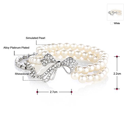 Asma Simulated Pearl Rhinestone Multi Layer Platinum Plated Bracelet for Women