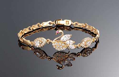 Asma Jewel House Gorgeous 18k Gold Plated Bangle Inlaid Swarovski Elements Crystal Swan Design Bracelet for women