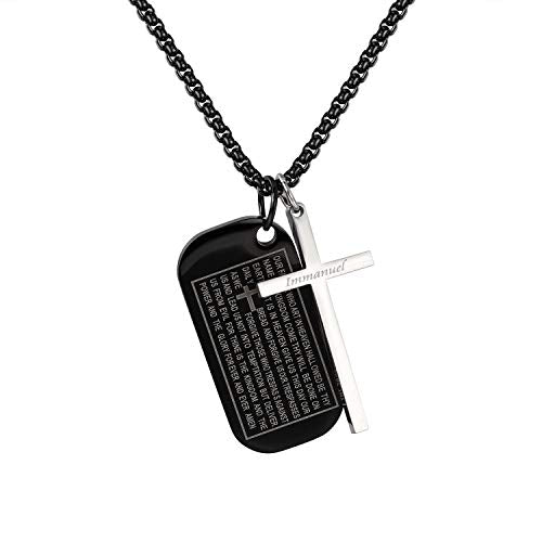 Asma Jewel House Bible Dog Tag Faith Christ Prayer Christian Scripture Stainless Steel Immanuel Cross English Lord's Prayer Pendant Necklace for Men/Boys