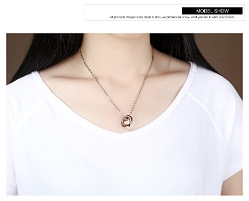 Asma Love ONE Another Double Rings Stainless Steel Zircon Pendant Necklace, Silver/Rose Gold for Couples