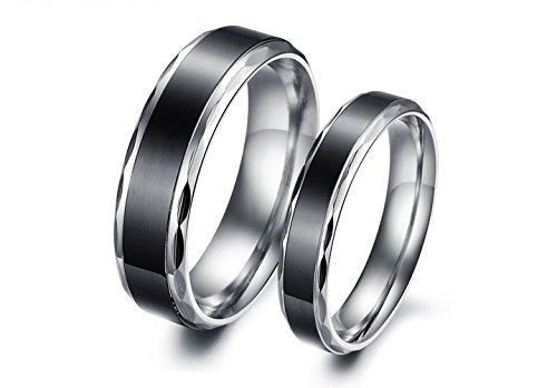 Asma Black 316 l Stainless Steel Anniversary/Promise/Couple Ring (Diameter: Women-1.7 cms; Men- 1.9cms)