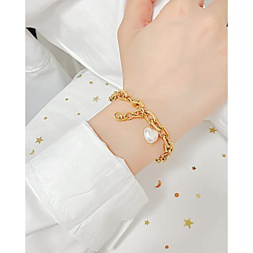 Asma Jewel House Versatile Stainless Steel Hand Decoration Simple Love Freshwater Pearl Bracelet for women girls (Gold)