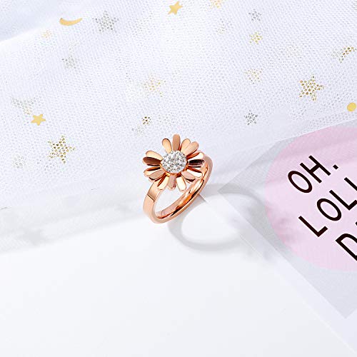 Asma Jewel House Rose Gold Plated Daisy Flower Stainless Steel Ring for Women Girls