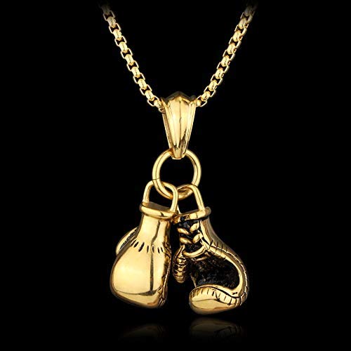 Asma Jewel House Stainless Steel Gold Tone Double Boxing Glove Pendant Necklace Chain for Men