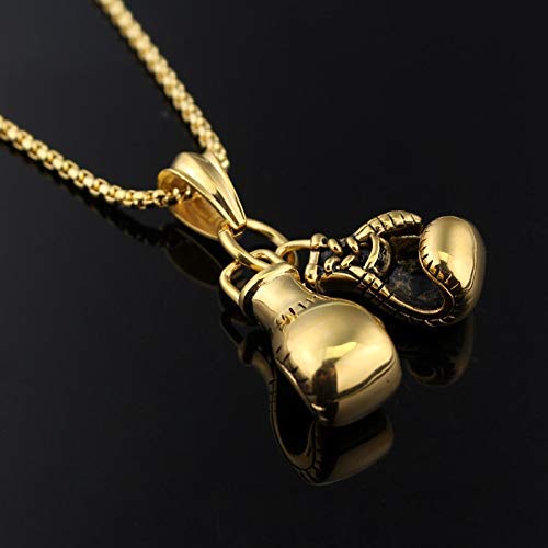 Asma Jewel House Stainless Steel Gold Tone Double Boxing Glove Pendant Necklace Chain for Men