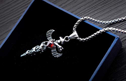 Asma Jewel House Snake-Shaped Phantom Wing Pendant Retro Domineering Cross Red cz Chain Necklace for Men/Boys