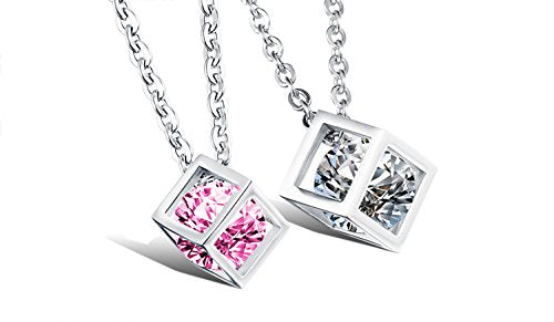 Asma Jewel House stainless steel cz couple chain with pendant set for men & women