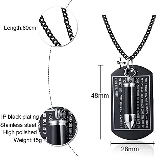 Asma Jewel House Black Stainless Steel 2 in 1 Bible English Verses Engraved Dog Tag Pendant Bullet Ashes Cremation Urn Necklace for Men