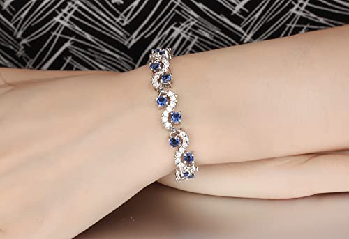 Asma Jewel House 3A Cubic Zirconia Vintage Blue White Link Chain Bracelet for Women