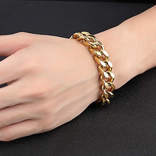 Asma Jewel House 316L stainless steel gold color curb chain bracelet for Men/Boys