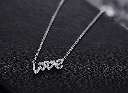 Asma Jewel House Love Letter Silver Clavicle Chain Clear CZ Micro Paved Pendant Necklace for Women and Girls