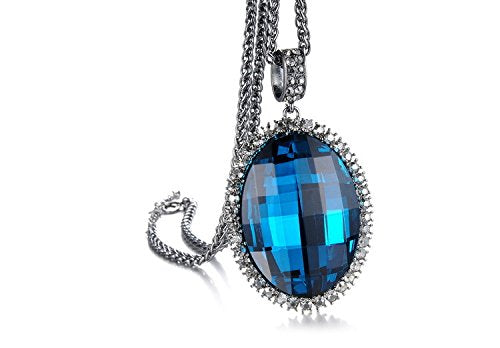 Asma Blue Sapphire Rhinestone Long Chain Sweater Necklace for Women