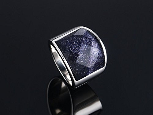 Asma Jewel House Stainless Steel Vintage Square Gemstone Blue Black Sandstone Band Ring for Men