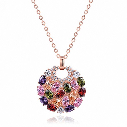 Asma Bohemian Style 18k Rose Gold Plated CZ Luxury Multicolor Round Pendant Necklace Sparkling Multi Color AAA Cubic Zirconia Inlaid for Women