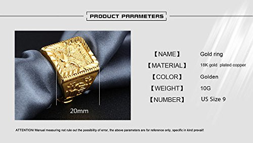 Asma Flying Eagle Gold Plated Copper Chinese Carving Traditional Charm Ring Adjustable for Men/Boys