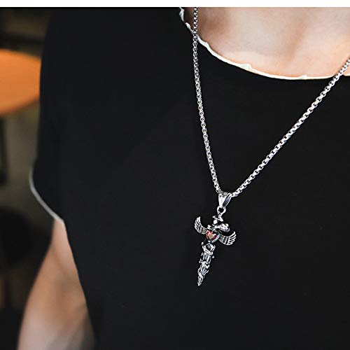 Asma Jewel House Snake-Shaped Phantom Wing Pendant Retro Domineering Cross Red cz Chain Necklace for Men/Boys