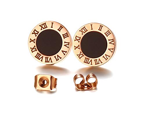 Asma Jewel House Numerals Letters Rose Gold-color Roman Love Stud Earrings for Women/Girls