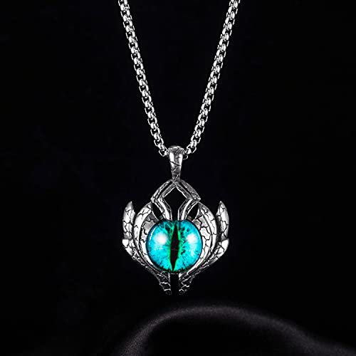 Asma Jewel House Stainless Steel Hip Hop Demon Blue Evil Eye Pendant Necklace for Men