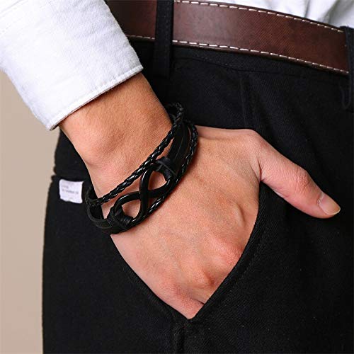 Asma Jewel House Leather Stainless Steel Bracelet for Unisex Adult (Black)