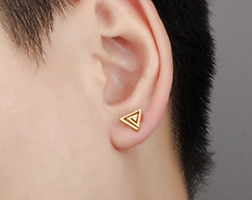 Asma Jewel House Gold Color Triangle Design Screw back Stud Earrings for Men (Pair)