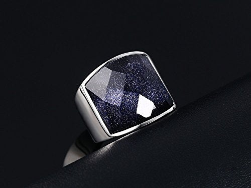 Asma Jewel House Stainless Steel Vintage Square Gemstone Blue Black Sandstone Band Ring for Men