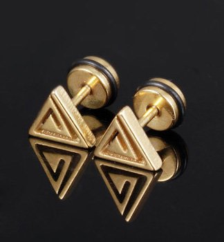 Asma Jewel House Gold Color Triangle Design Screw back Stud Earrings for Men (Pair)