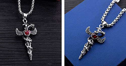 Asma Jewel House Snake-Shaped Phantom Wing Pendant Retro Domineering Cross Red cz Chain Necklace for Men/Boys