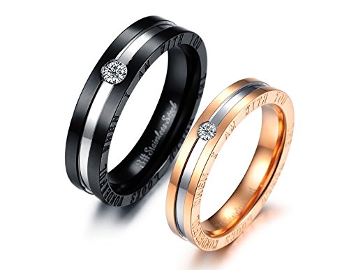 Asma Jewel House 316L Stainless Steel Black and Rose Gold Engagement/Wedding Couple Ring for Men and Women