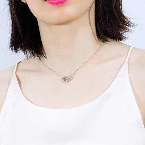 Asma Jewel House Evil Eye Pendant Zircon Clavicle Necklace for Women Girls (Silver)