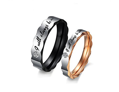 Asma Black& Rose Gold Plated Stainless Steel Couple Ring